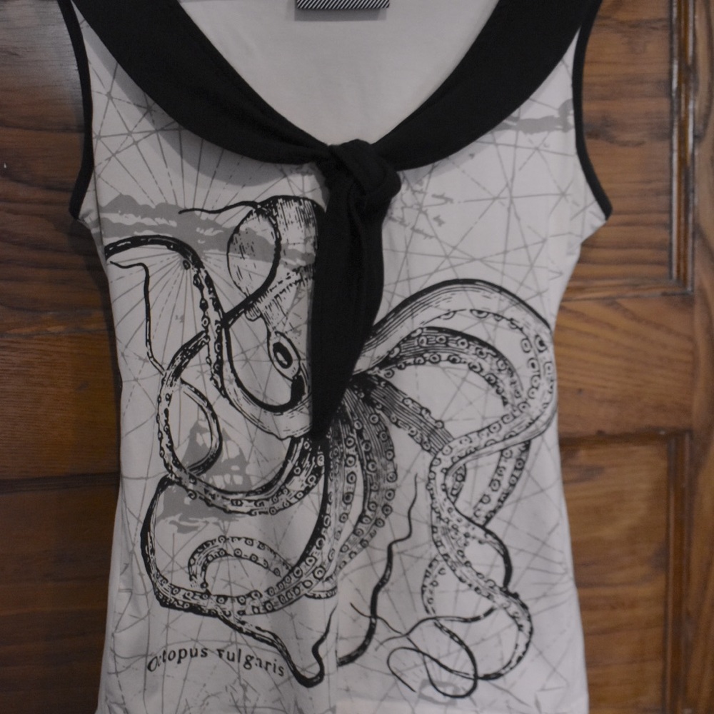 Print blouse octopus retro nautical